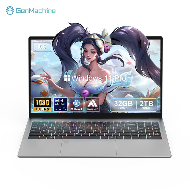 GenMachine Laptop Ultra 125H 15.6 Inch Dual DDR5 RAM M.2 NVME SSD Win 11 Type-C 3.0 HD 3*USB3.0 TF PORT 3.5mm Audio Jack Factory