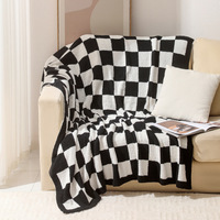Plaid ultra-doux et confortable en microfibre à motif damier, couverture tricotée pour canapé