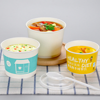 Bols en papier ronds jetables pour soupe chaude, ramen, avec couvercle, logo personnalisé imprimé