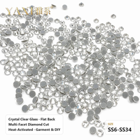 Strass en cristal de verre à dos plat thermocollants, adhésif puissant, noir jais et champagne, pour vêtements, DIY, nail art, vente en gros