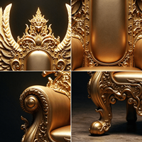 Fauteuil d'appoint de luxe doré, fauteuil royal rembourré à dossier ailé pour salon et décoration intérieure