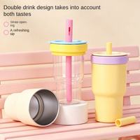 Gobelet isotherme double paroi en verre coloré personnalisé de 20 oz avec couvercle et paille en acier inoxydable pour femme