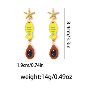 Boucles d'oreilles pendantes longues en forme d'étoile et de poisson doré, plaquées or, style vintage, pour Halloween, bijoux fantaisie, simplicité et personnalité - Product Image 5