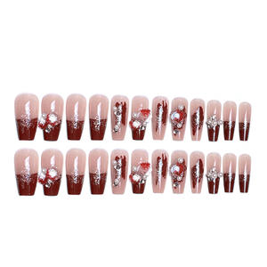 <span class=keywords><strong>Uñas</strong></span> Postizas de Lujo al por Mayor, Flores 3D, <span class=keywords><strong>Uñas</strong></span> Postizas Hechas a Mano con <span class=keywords><strong>Rosas</strong></span> y Perlas, <span class=keywords><strong>Uñas</strong></span> Postizas Francesas Largas y Cuadradas para Dedos, ABS, 24 Piezas - Product Image 5