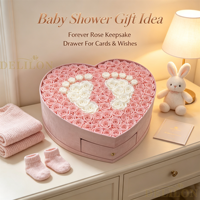 Boîte à fleurs en velours de luxe, plusieurs couleurs, boîte à roses préservées avec tiroir, roses naturelles préservées, cadeau de bienvenue pour nouveau-né