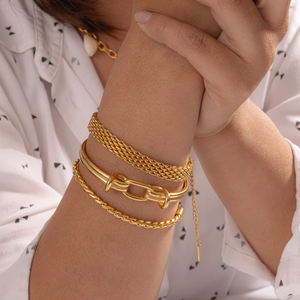 Brazalete Minimalista de Doble Nudo Chapado en Oro de 18K, Joyería Impermeable para Mujer, Pulseras de Cadena Apilables de Acero Inoxidable - Product Image 1