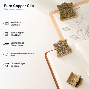 Clip de bureau en laiton personnalisé avec logo, face gravée et charnière <span class=keywords><strong>à</strong></span> ressort pour tableau de croquis, carnet et classeur de dessins - Product Image 1