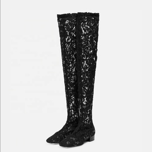 Botas Altas Planas de Verano Talla Grande 46 con Encaje Floral para Mujer, Botines Largos Sexys de Malla para Dama Madura con Tacón - Product Image 2