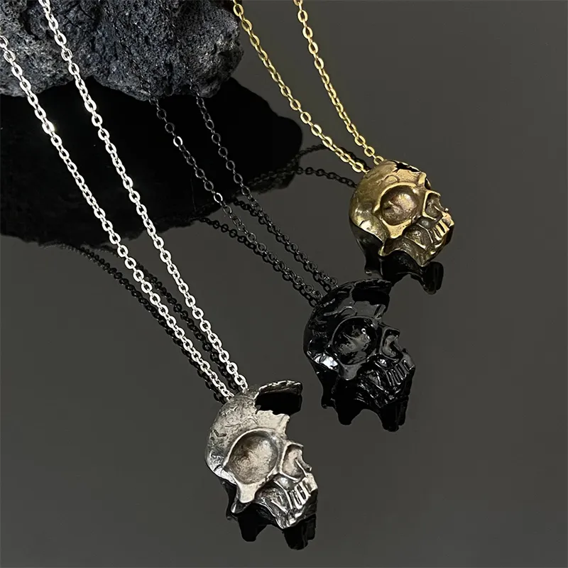 Retro punk skull necklace total Goth pendant necklace for men