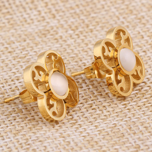 <b>Stud</b> <b>Earrings</b> Gold Plated Cat's Eye Stone Flower Design Bezel Setting For Women Gift - Product Image 4