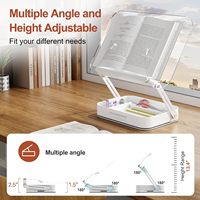 Support de livre portable réglable en hauteur, rotatif à 360°, en métal pliable avec rangement pour une lecture pratique