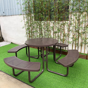 Heavy-Duty ngoài trời Vòng Kim Loại Dã Ngoại bảng thép bảng tích hợp ghế đầy màu sắc màu Xanh & Đỏ đục thiết kế cho sử dụng ngoài trời - Product Image 6