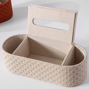 Couvercle de boîte à mouchoirs en cuir PU porte-boîte à mouchoirs ovale <span class=keywords><strong>Kleenex</strong></span> couvre pour bureau à domicile décoration de voiture support de télécommande - Product Image 3