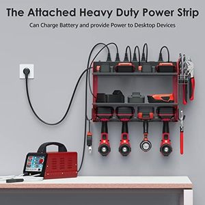 Organisateur d'outils électriques modulaires Station de charge murale 8 prises Étagère de rangement pour perceuse à usage intensif <span class=keywords><strong>Garage</strong></span> 4 crochets Outil - Product Image 3