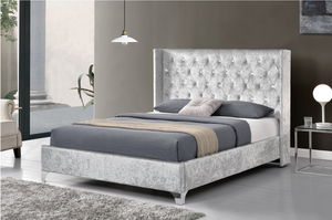 Design europeo moderno doppio <span class=keywords><strong>letto</strong></span> con piattaforma King-Size in velluto frantumato morbido rivestimento diamantato bottoni testiera alare più recente - Product Image 6