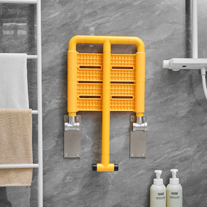 Siège de douche pliable mural en plastique jaune et acier inoxydable, capacité 150 kg, équipement de sécurité pour salle de bain - Product Image 3