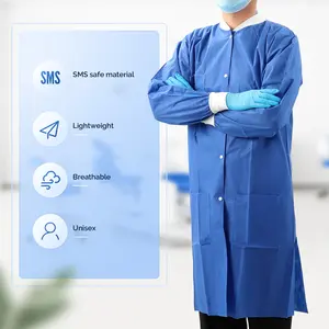 SMS 40g With 3 Pockets Knee Length Dark Blue Disposable Lab Coat