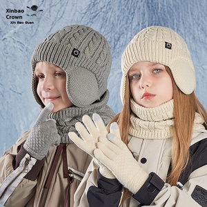 <span class=keywords><strong>Ensemble</strong></span> de gants d'hiver pour enfants en extérieur épais et chaud doublé de polaire et coupe-vent pour la protection des oreilles des garçons et des filles. - Product Image 2
