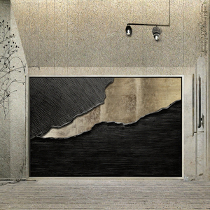 Pintura al Óleo Abstracta Original en Negro y Beige sobre Lienzo, Arte Mural Moderno Hecho a Mano, Cuadro Decorativo Enmarcado para el Hogar - Product Image 3