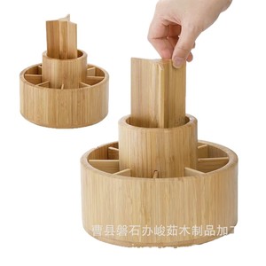 Wooden <b>Rotatable</b> Pen Holder Round Office Organizer <b>Desk</b> Storage Box For Pencils Markers Makeup Brushes - Product Image 5