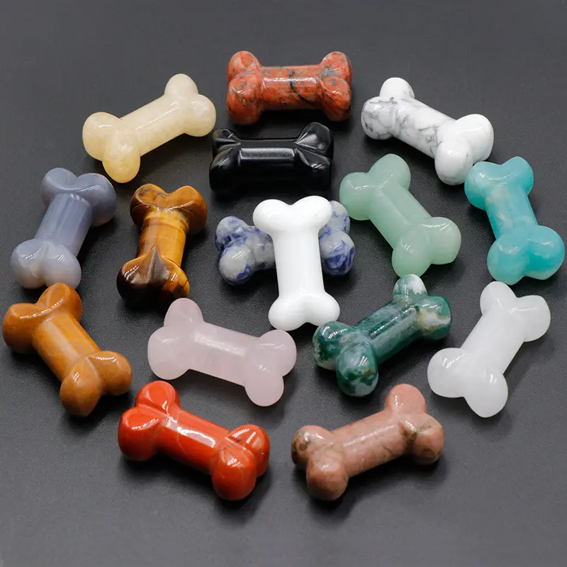 Atacado Cristal Natural 35mm Mini Dog Bones Crystal Craft Mão Escultura Polida Gemstone para Decoração e Presentes Logotipo Personalizado