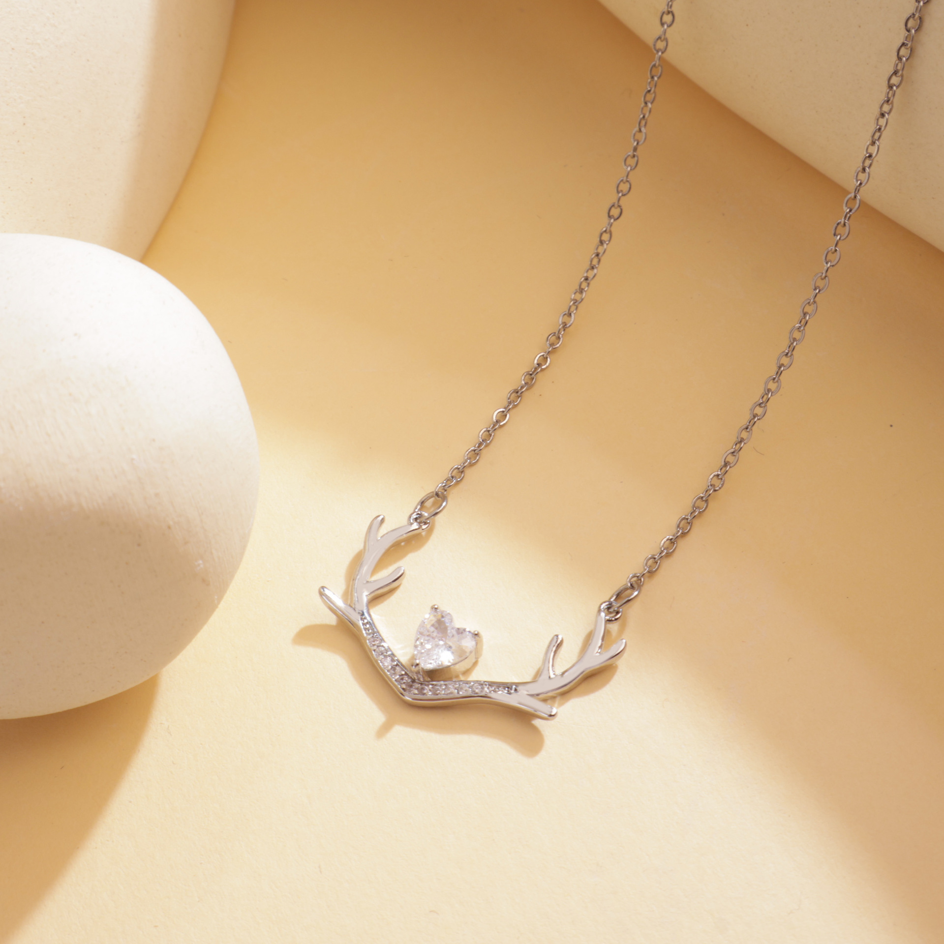 Xl216 collana corna cuore amore argento