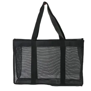 OB059 Fabrik Direkt verkauf Nylon transparente Mesh Handtaschen Reise Strand tasche Mesh Einkaufstaschen mit benutzer definierten Logos