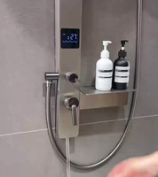 Colonne de douche de luxe Wayon en bronze brossé avec thermostat numérique, pommeau de douche carré effet pluie, douchette à main et fonction massage pour hôtels