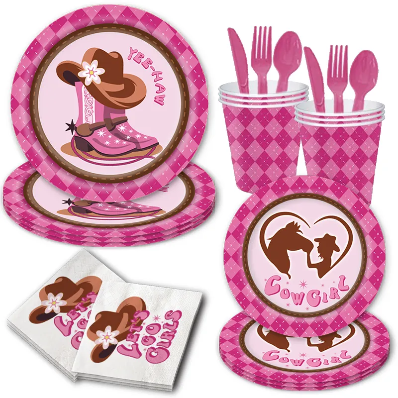 Western Cowboy Party Supplies - Serve 24 Guest Inclui jantar papel pratos, copos e guardanapos Perfeito para Western Cowboy Theme