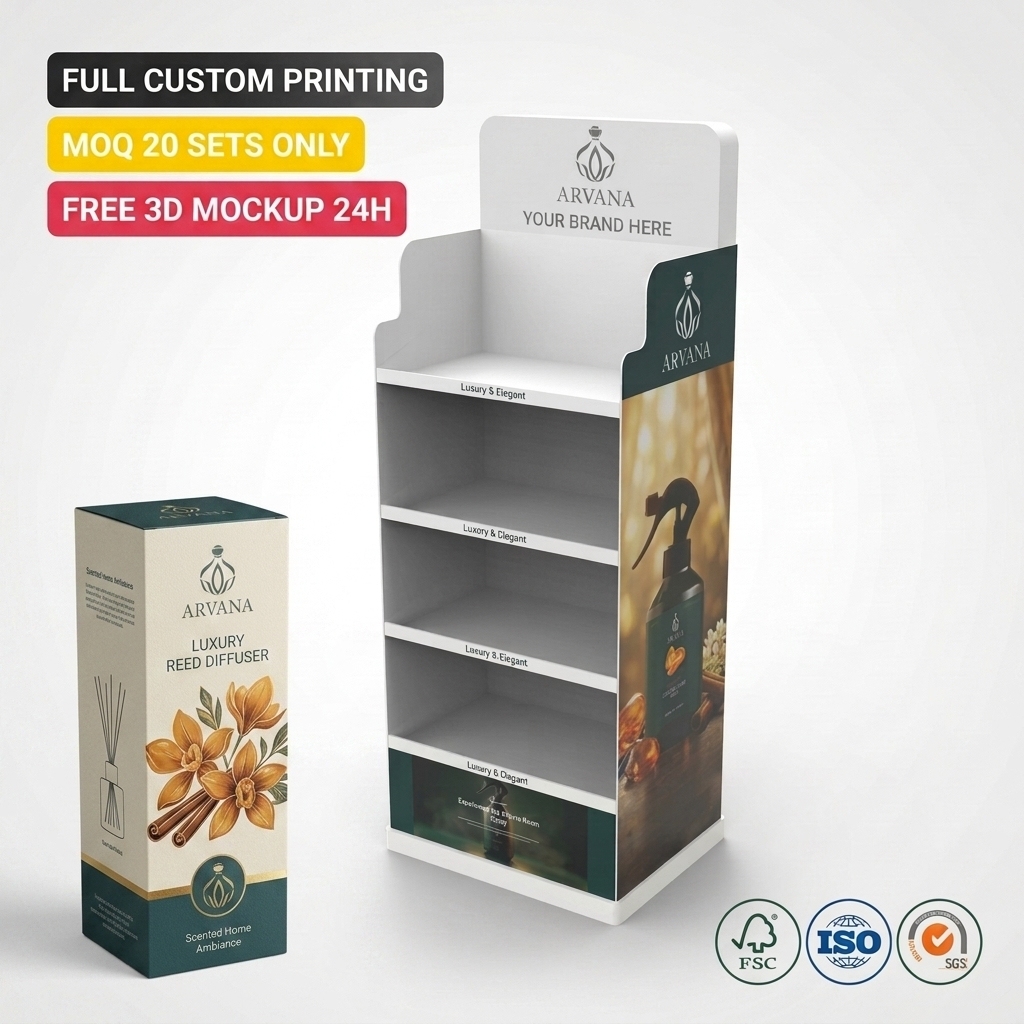 Custom Cardboard Floor Display Stand Corrugated PDQ Fragrance Diffuser Retail Display Air Freshener Perfume Candle Paper Display — view 1