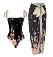 2024 baru multiwarna bunga bandeau deep v asimetris bikini wanita dengan sarung
