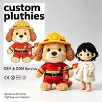 Groothandel Brandweerman Uniform Puppy Pluche Pop, Professionele Brandweerman Outfit Hond Knuffeldier, OEM Aangepast Logo