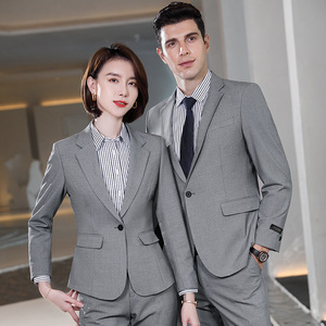 Unisex Gray Suit Set Full Sleeve Formal Autumn Wear For Office Professionals - Product Image 1