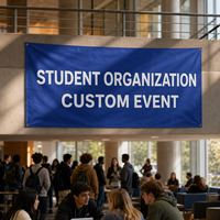Bannière promotionnelle sportive patriotique en polyester imprimée numériquement sur mesure pour les drapeaux des organisations étudiantes et les événements sur le campus