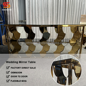 LEDA Wedding Banquet Hall Birthday Party Decor New Arrival Mirror Glass Tabletop <b>Gold</b> Metal Hotel Dinner <b>Table</b> - Product Image 3