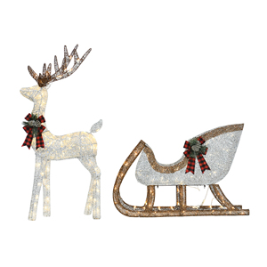 Forniture per decorazioni natalizie 48 \ "H renna 38 \" L slitta soffiata in vetro metallizzato illuminazione a LED per uso domestico esterno include scatola - Product Image 1