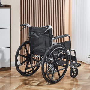 Fauteuil roulant pliable léger et portable, manuel, médical, pour personnes âgées, en acier carbone noir, 17 kg - Product Image 2