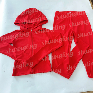 Setelan Yoga Dua Potong Jaket Logo Kustom 2024 Legging Model Flare Hoodie Resleting Pakaian Wanita Setelan Jogging Skinny Tracksuit - Product Image 3