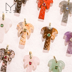 YLY002 Bijoux faits main, pendentifs en pierre de cristal naturel sculpté, mignons en forme de cocotier, breloques en aventurine en forme de palmier pour la création de bijoux DIY - Product Image 3