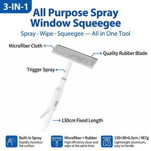 BOOMJOY Nettoyeur de vitres télescopique en aluminium <span class=keywords><strong>avec</strong></span> pulvérisateur et tampon microfibre 3-en-1 pour maison et bureau - Product Image 2