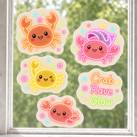 Autocollants personnalisés imperméables en PVC vinyle, décoratifs électrostatiques pour fenêtre, motif crabe et coquillage Kawaii, imprimés UV, pour verre et mur