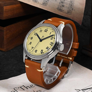 Vintage 38.5mm NH35 Style automatique hommes montre-bracelet mécanique <span class=keywords><strong>saphir</strong></span> 10Bar bracelet en <span class=keywords><strong>cuir</strong></span> plongeur résistant à l'eau pointeur - Product Image 2