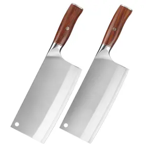 8 Inch 9cr18 Mov San Mai Steel Chinese Cleaver Knife With Wood Handle Slicing Butcher Knife Kitchen Knives Set