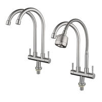 Robinet de cuisine à eau froide monotrou en acier inoxydable 304, finition nickel brossé, avec tuyau doublement courbé