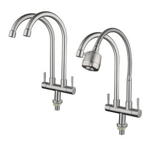 304 Stainless Steel Single-hole <b>Brushed</b> Nickel-colored Double-bent Pipe Single Cold Kitchen Faucet - Product Image 5