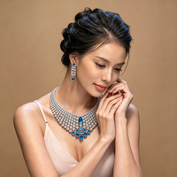 Ensemble collier et boucles d'oreilles XM S537 Ocean Blue Cubic Zirconia, bijoux de luxe pour mariage et soirée pour femmes