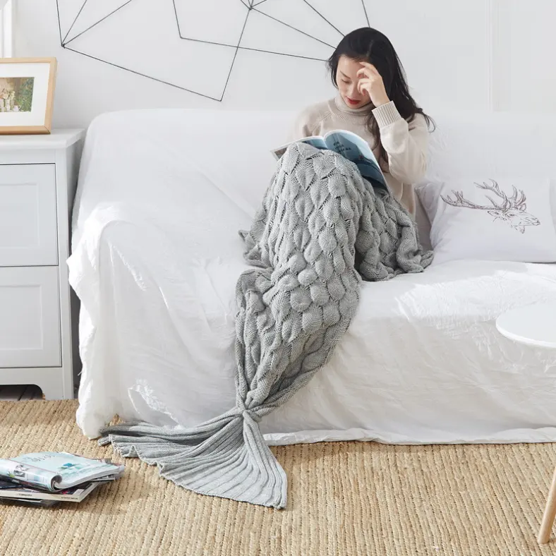 Unique design handmade knitted mermaid tail throw blanket