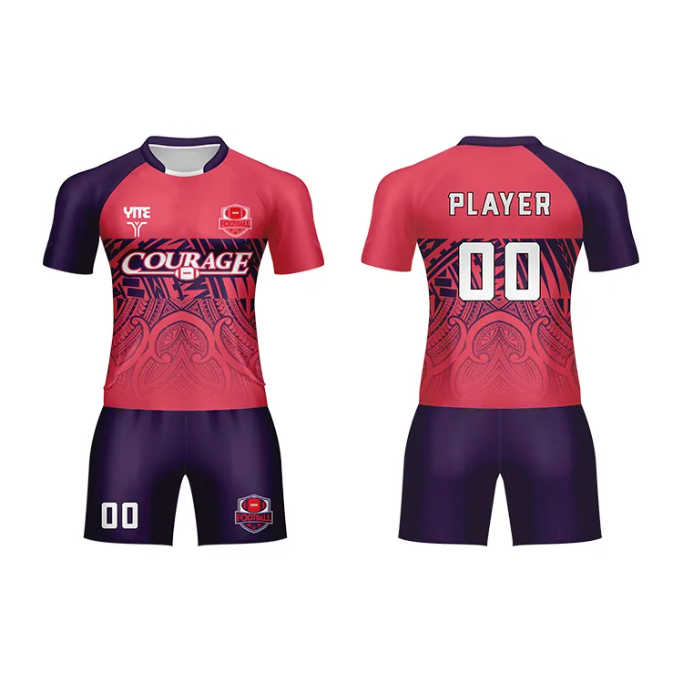 Vente en gros sublimation violet rugby union uniformes d'équipe personnalisés chemise de rugby rose et blanche