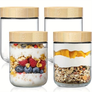 Stoples penyimpanan makanan kaca 16 oz, dengan tutup bambu, kaleng segel kedap udara untuk biji kopi, biji-bijian, bentuk datar, Diffuser sangat baik - Product Image 1