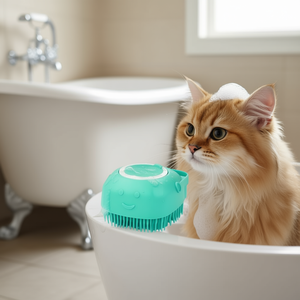 Cepillo ergonómico para el cuidado de mascotas, cerdas densas de silicona, azul y rosa, accesorio de baño para gatos y perros, herramienta de masaje duradera - Product Image 2